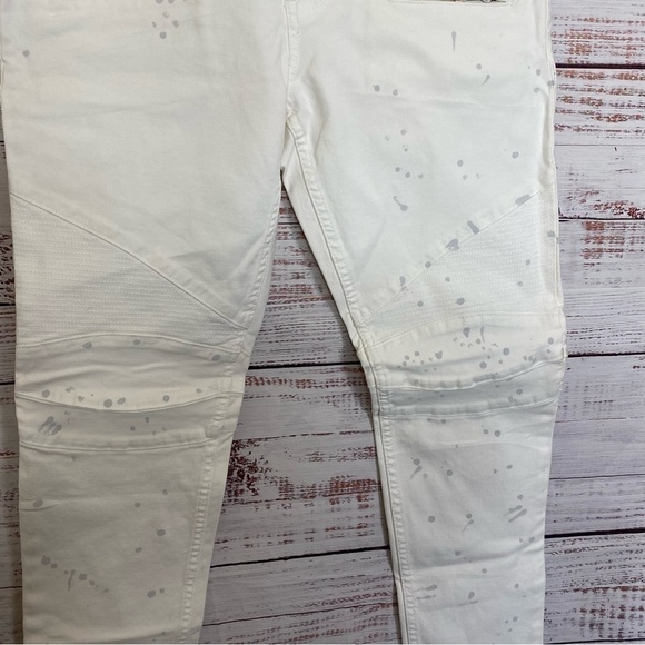 Hudson Los Angeles Blinder V2 Bike splatter Motto white button fly size 32 jeans - Picture 7 of 11